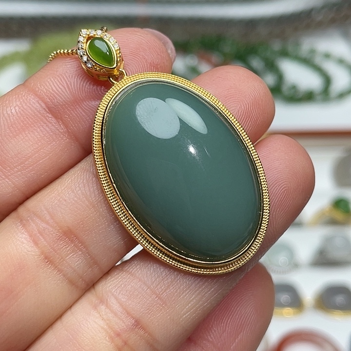 和田玉（碧玉）银S925镶嵌颈饰