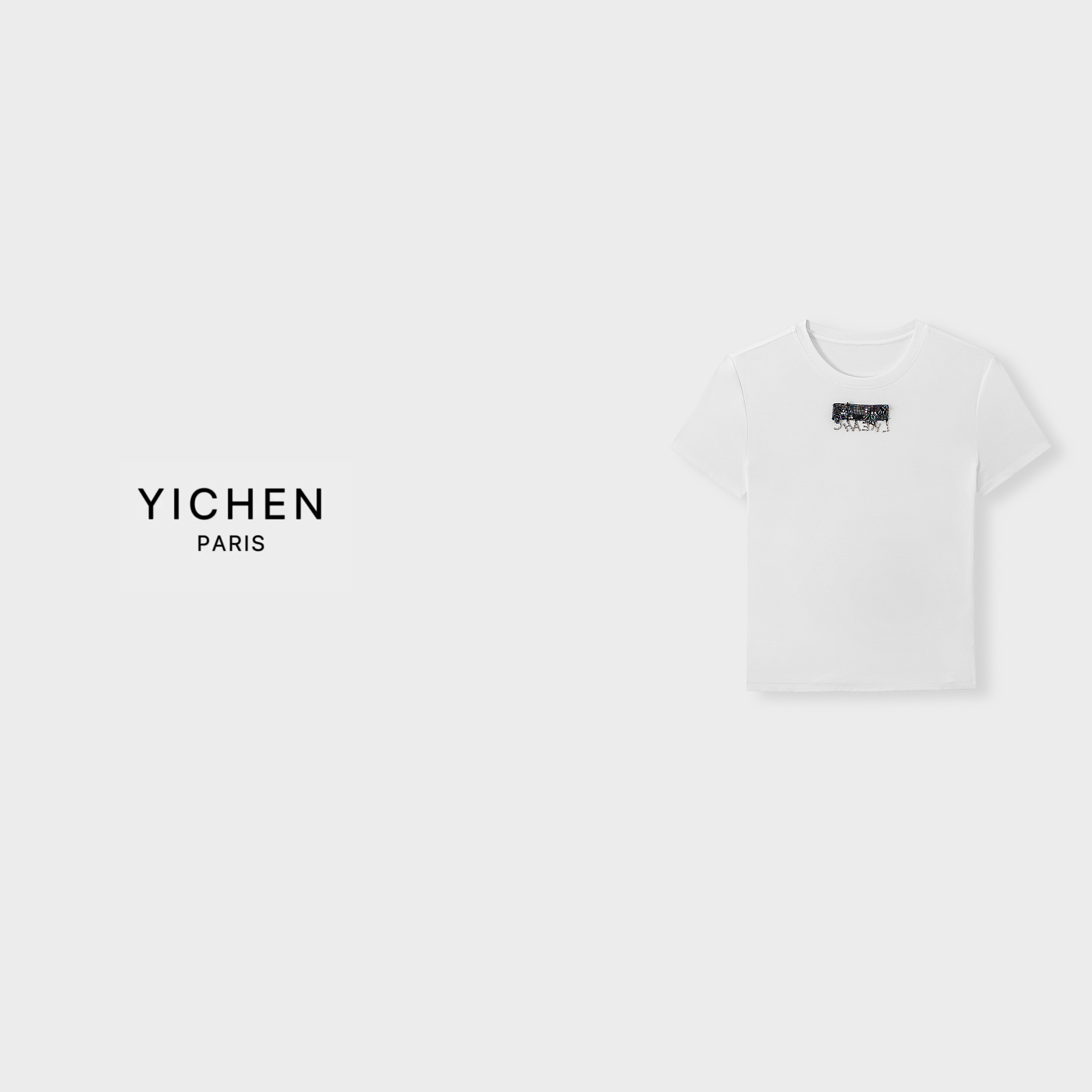 YC 白色手工章仔净版T恤-3362