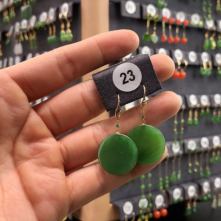 和田玉耳饰18K金镶嵌