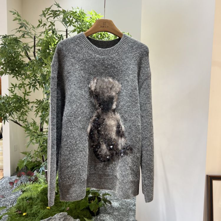 【囍】绵羊毛+马海毛 小熊珠片毛衣