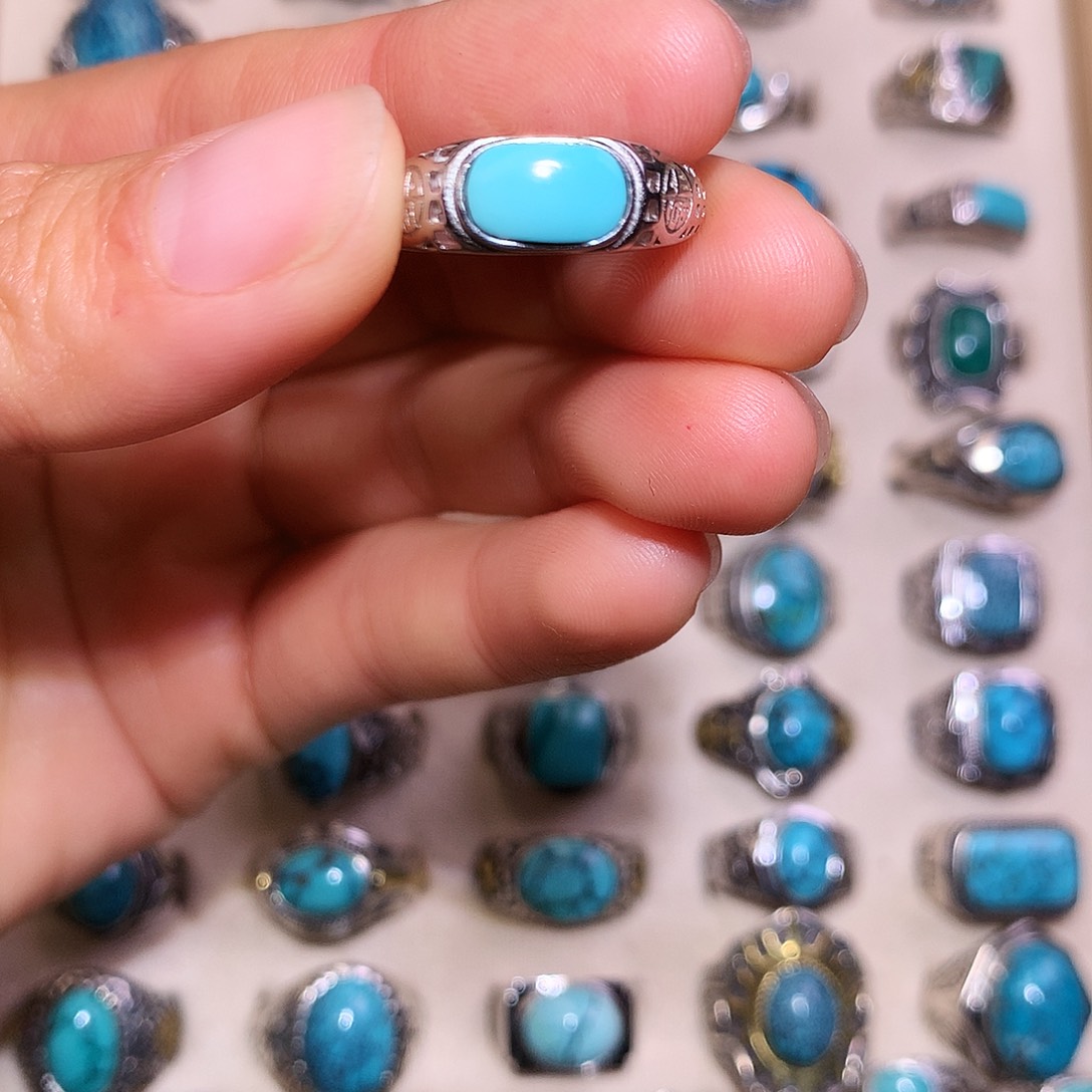 绿松石银S925镶嵌戒指