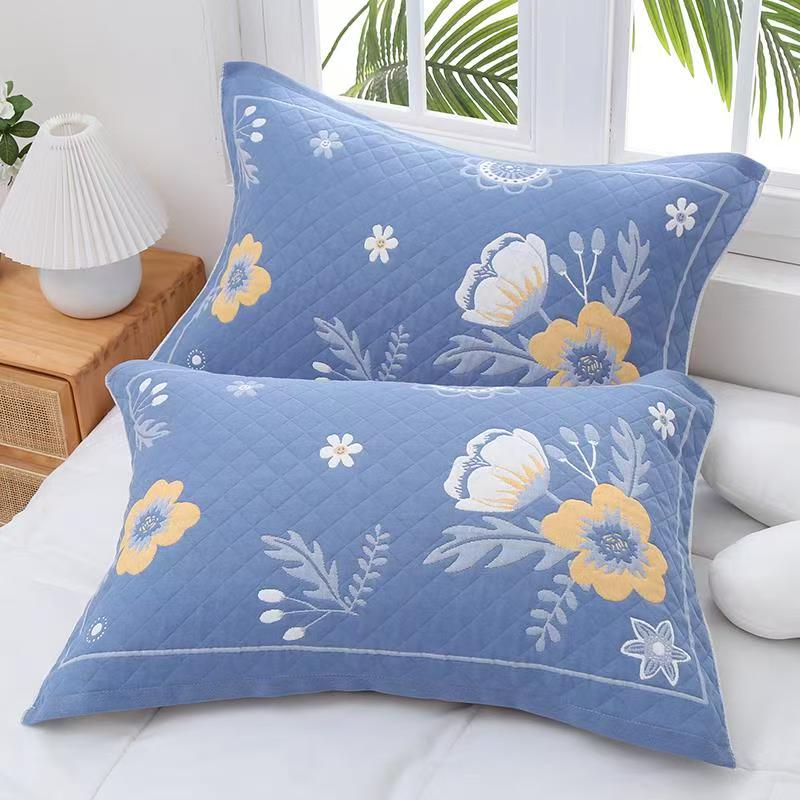 【石榴花蓝】枕巾 52*78cm纱布棉枕巾一对