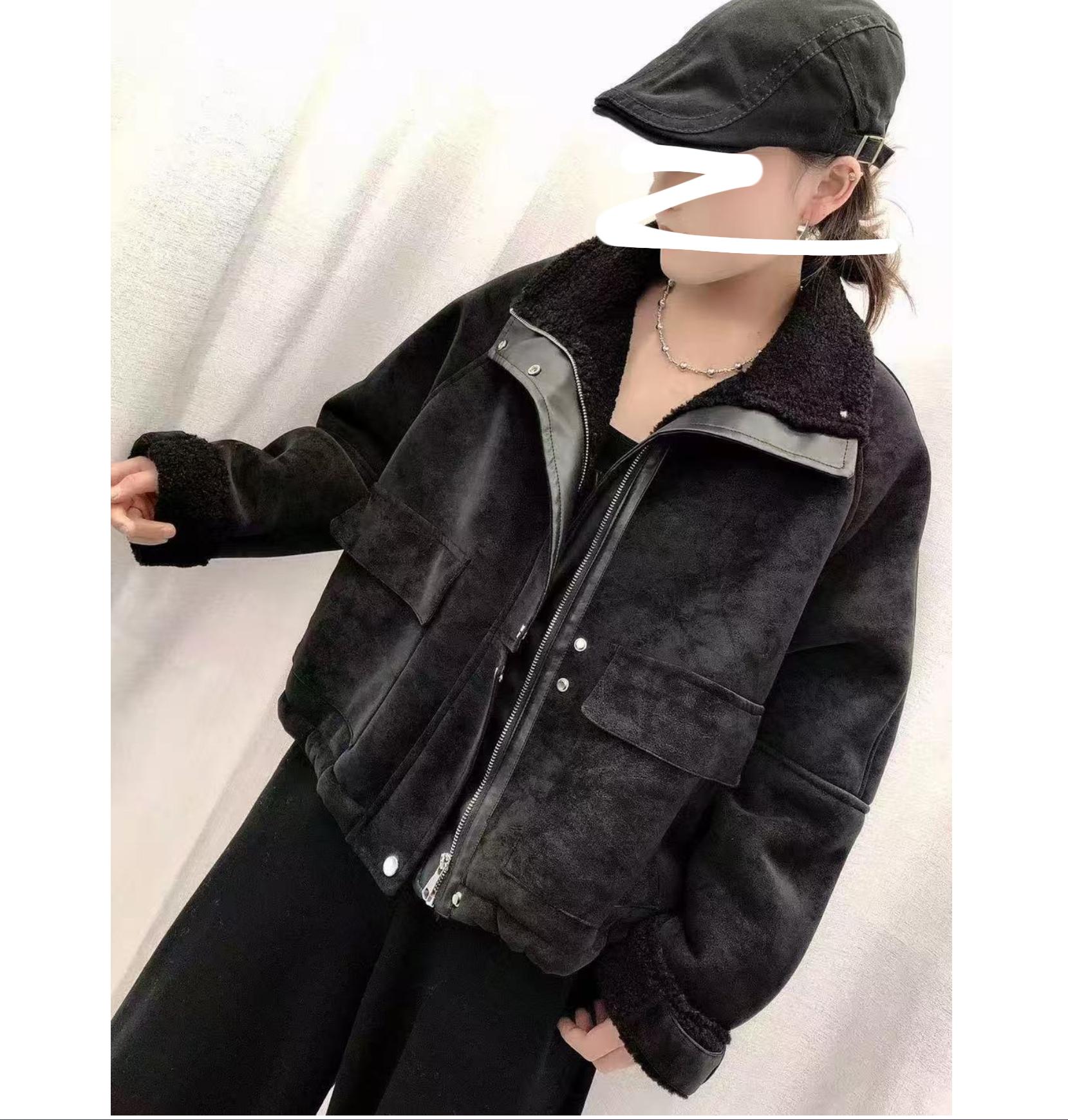 （柚子同款）ZJ冬款颗粒绒时尚皮衣8809