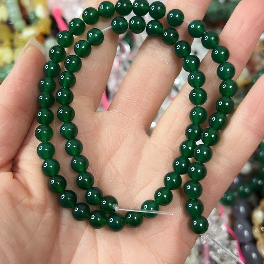 玛瑙/玉髓合金珠宝半成品，A级卡6绿玛瑙一条