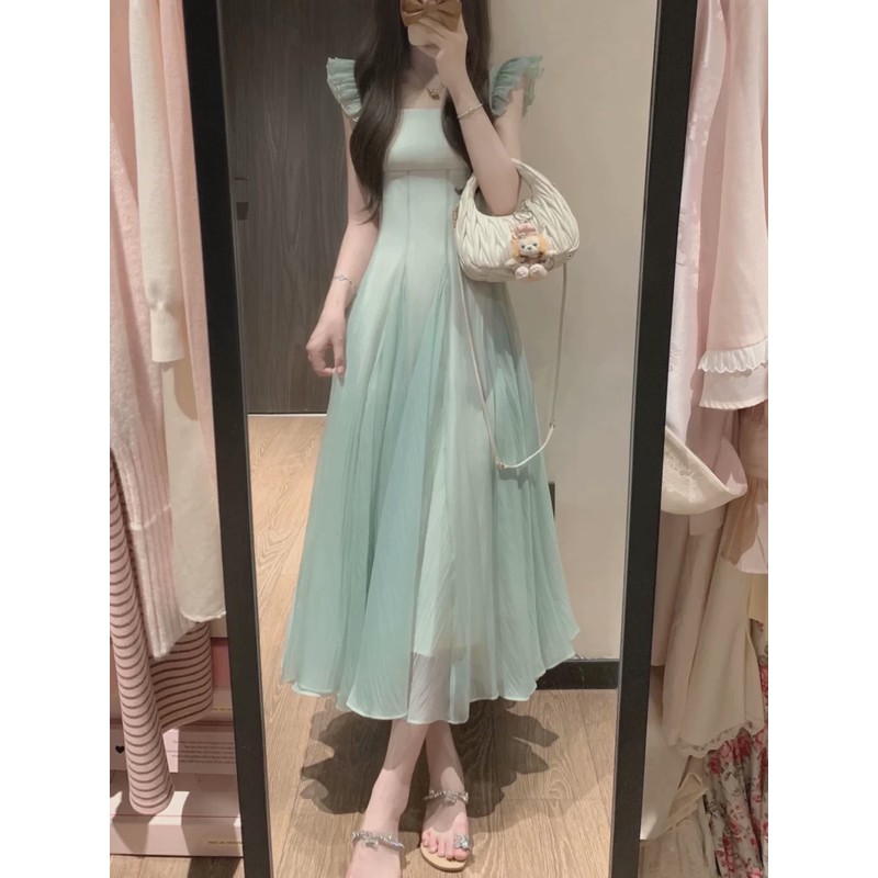法式小飞袖吊带连衣裙子女夏季高级感气质收腰a字绝美超仙女长裙