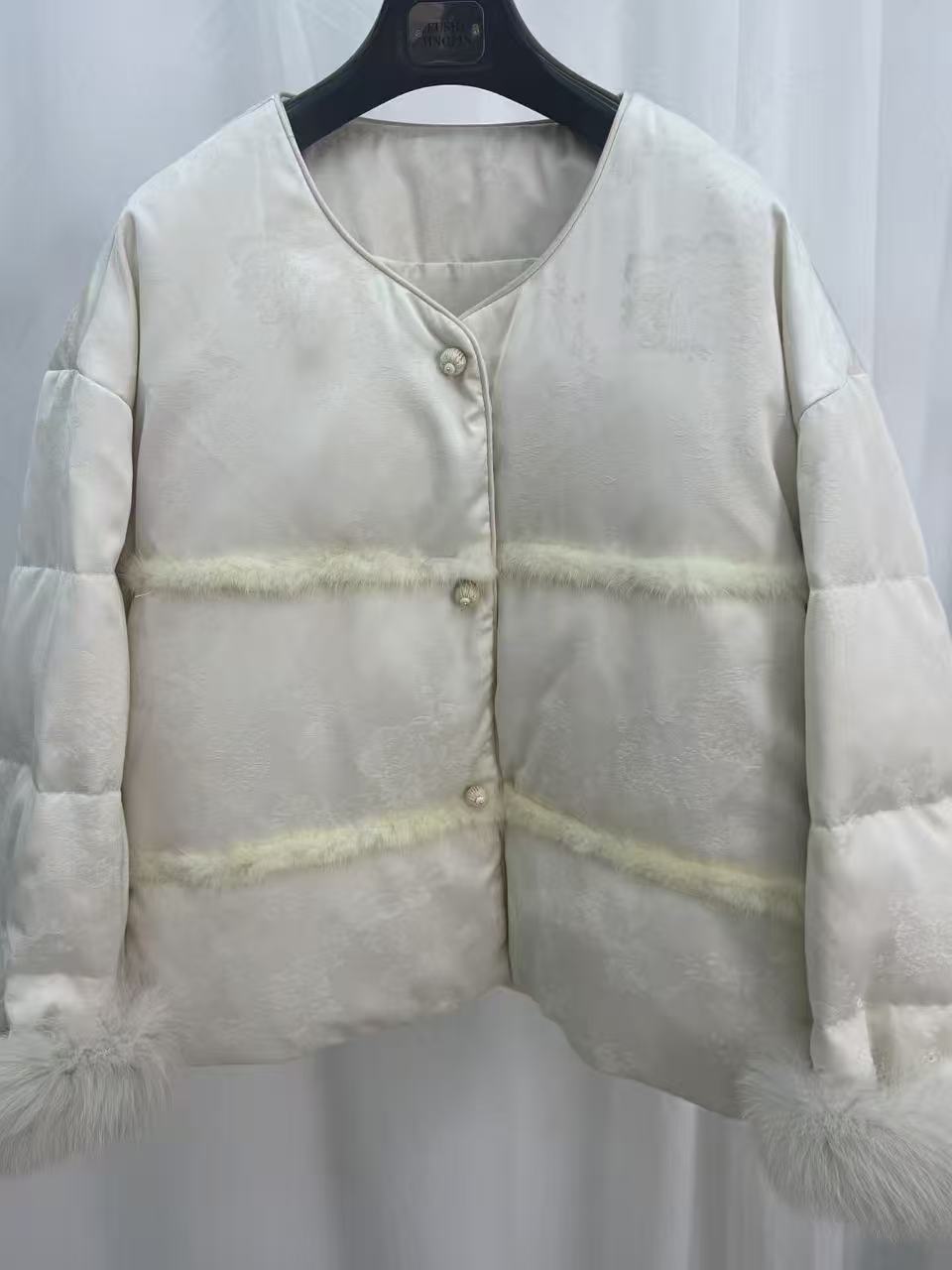 新中式国风羽绒服袖口狐狸毛可拆卸