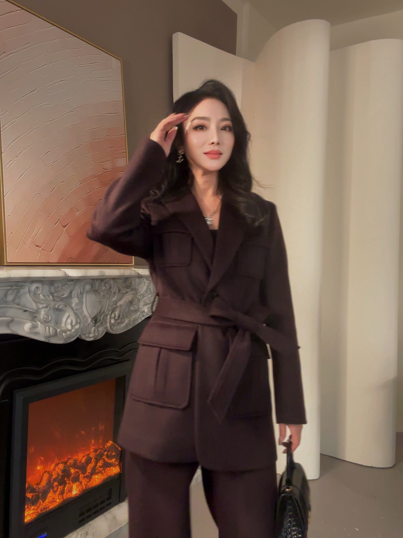 NIIINA 秋冬纯色西装套装气质通勤时尚裤套装65073