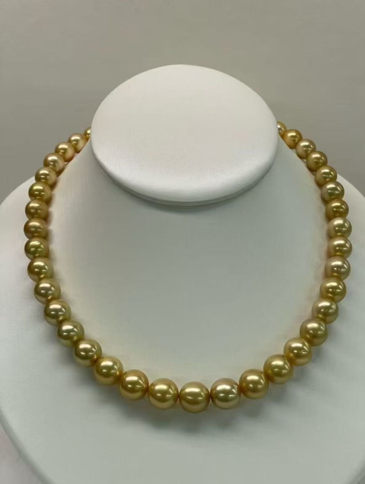 高端 高品质 极光 正圆微瑕11-12mm茶金全珠链