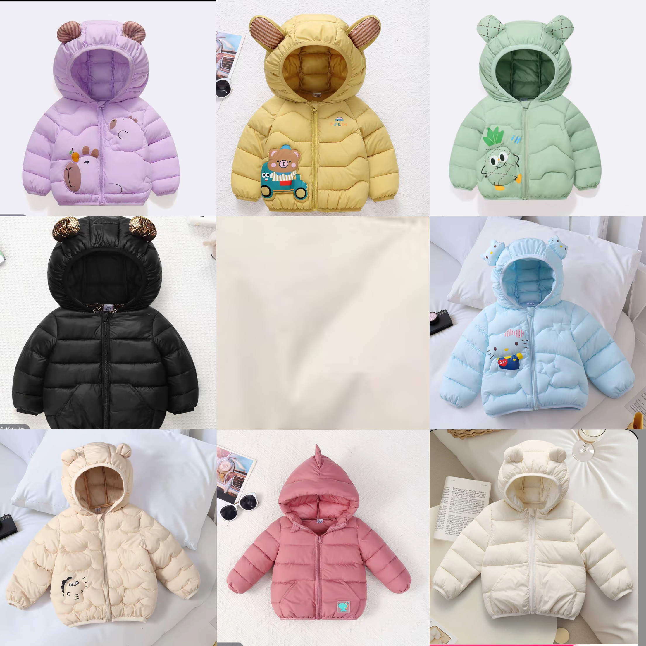现货儿童轻薄兔耳朵棉服宝宝短款棉袄男女童连帽棉衣小童婴儿外套
