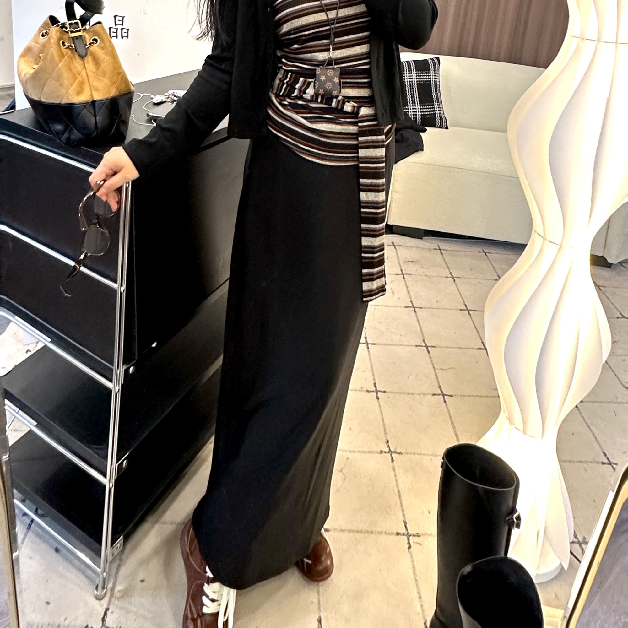 【 JING'S ELITE】&松紧腰后开叉显瘦百搭黑色半身裙258156