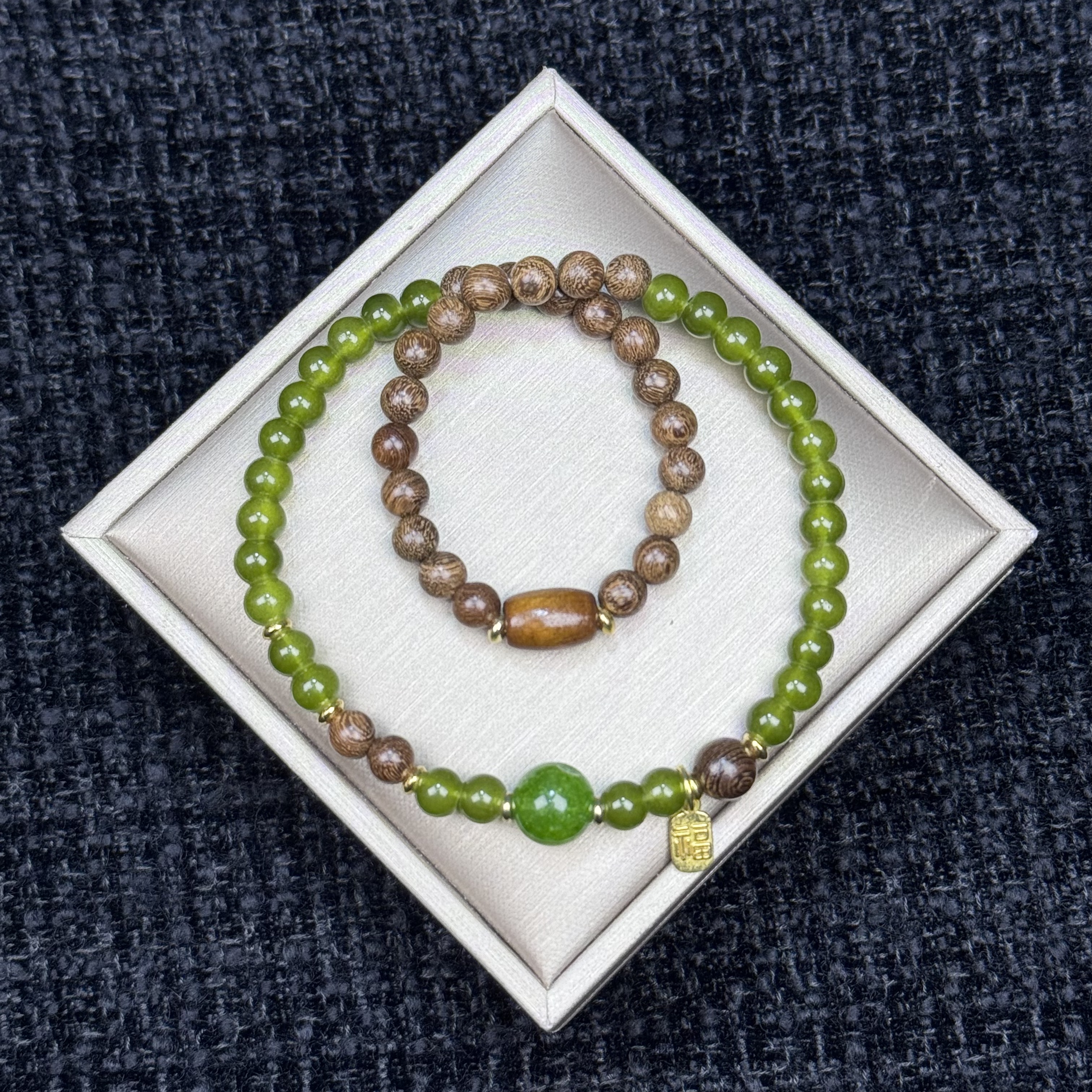 S1648黄花梨+琉璃+福字小吊坠精美手串无礼盒