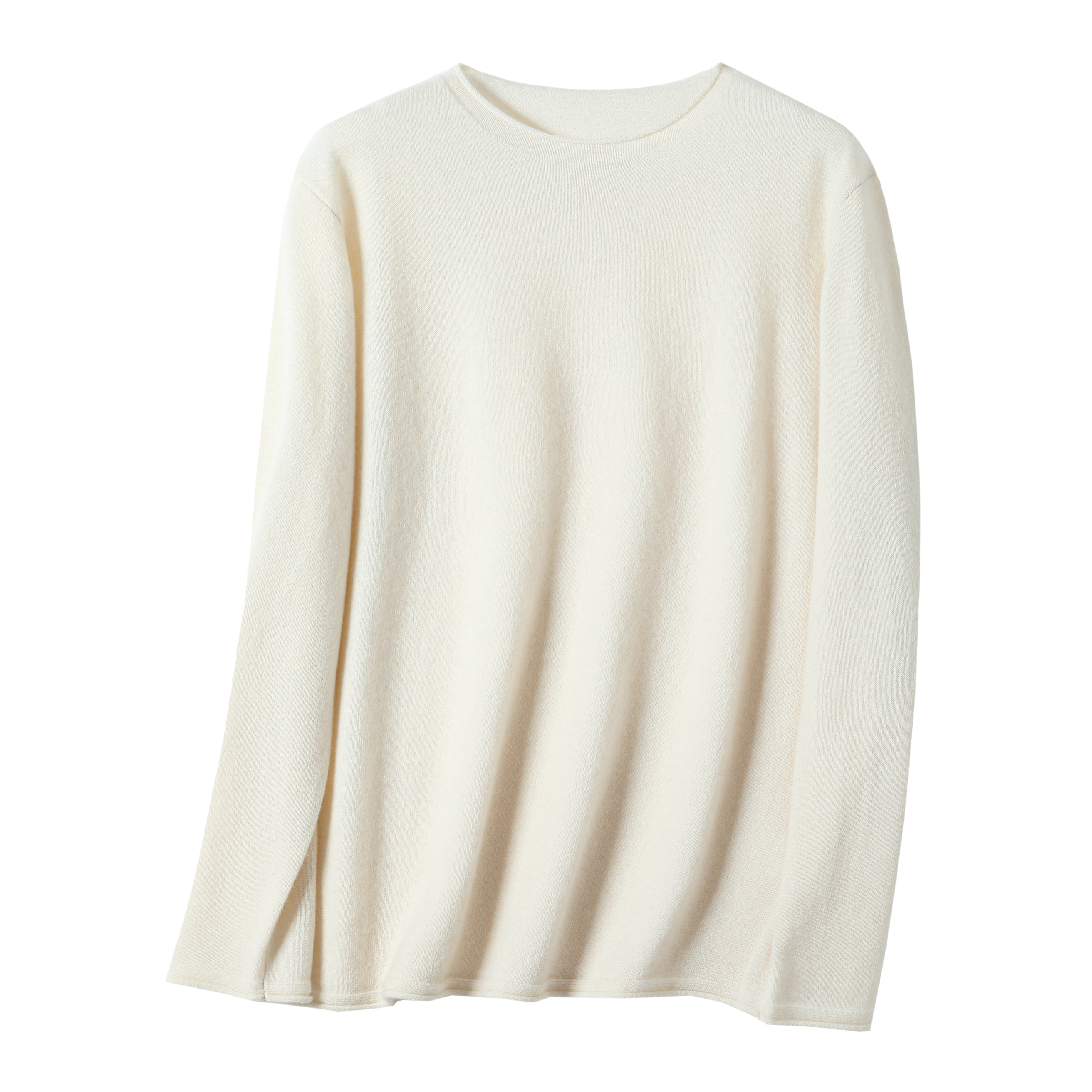 女秋冬山羊绒圆领针织衫保暖显瘦奶油白色宽松纯色羊绒衫女士