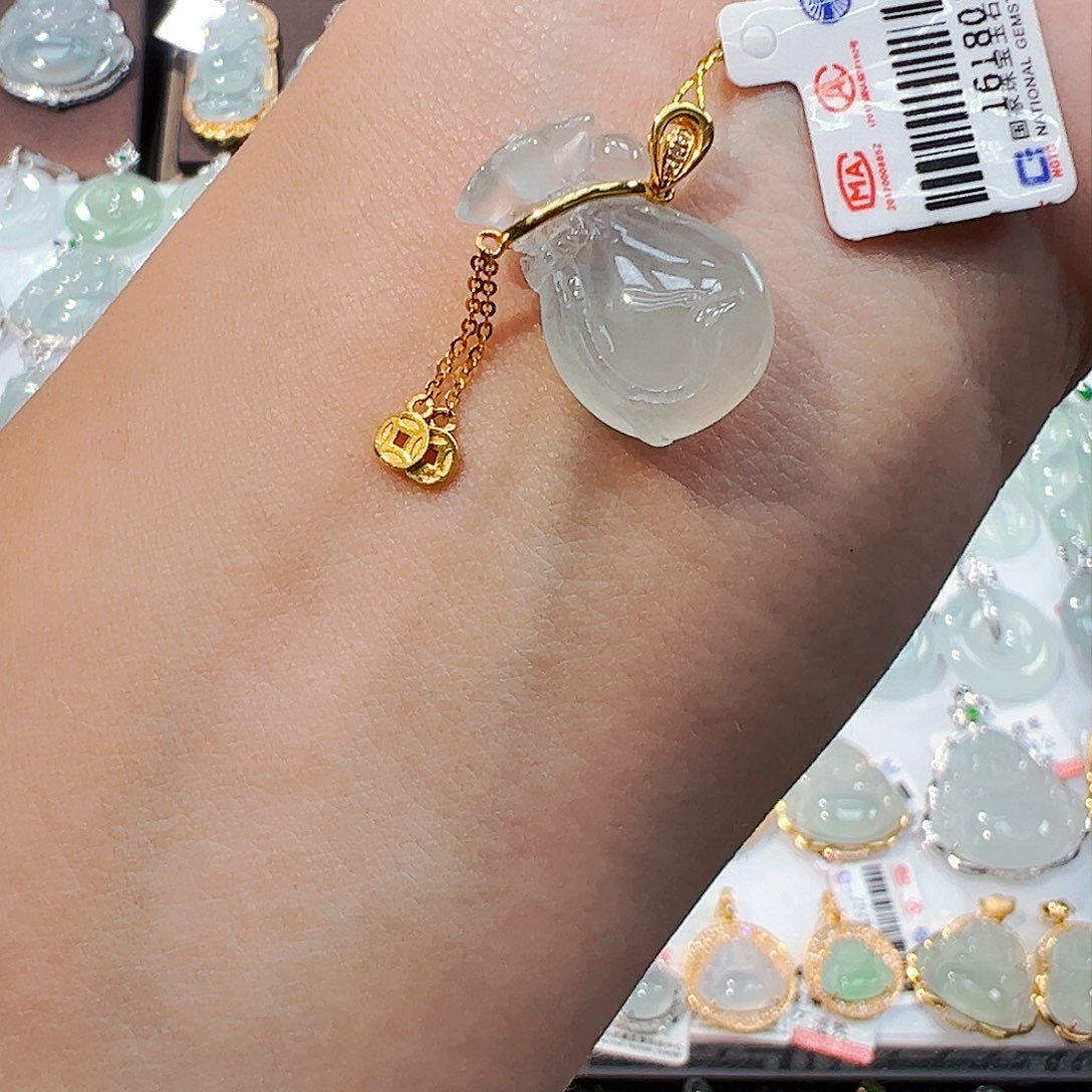 翡翠18K金镶嵌吊坠(不含链)钱袋子