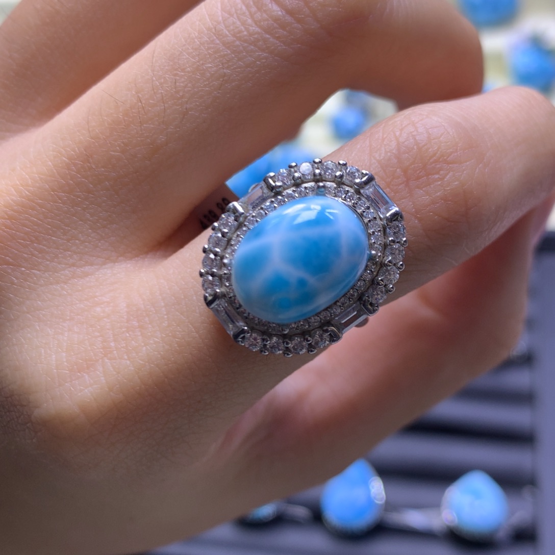 针钠钙石（海纹石）银S925镶嵌戒指蛋面戒指色差略异