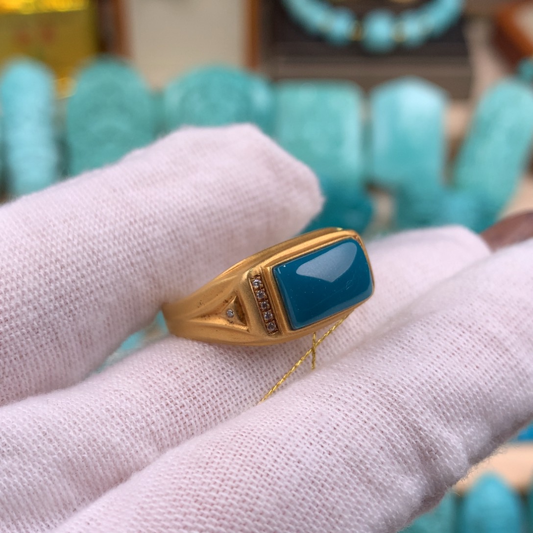 绿松石18K金镶嵌男戒