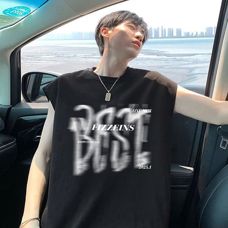 无袖背心男夏季新款宽松潮牌坎肩体恤大码运动健身美式休闲上衣