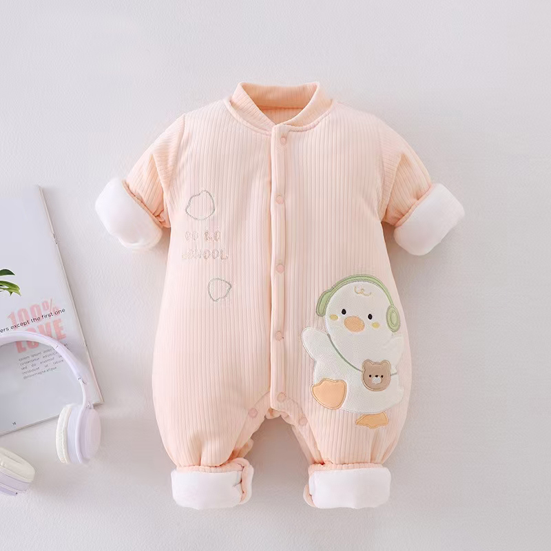 400克冬季加棉加厚连体衣宝宝棉哈衣外穿男女童夹棉爬服