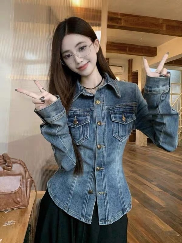 春款2025复古休闲牛仔wait美式水洗POLO上衣