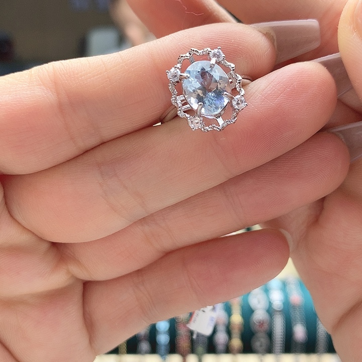 海蓝宝石戒圈银S925镶嵌