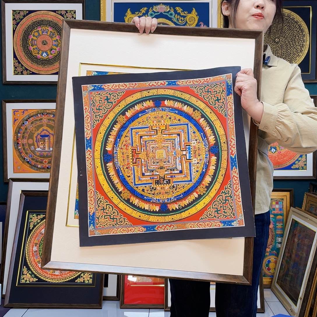 装裱画手绘唐卡坛城时轮带框80✖️65厘米