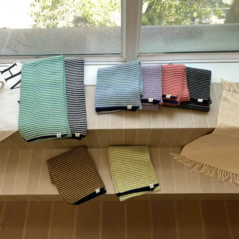 韩系慵懒风条纹毛线围巾女秋冬加厚加宽保暖护颈情侣通用针织围脖