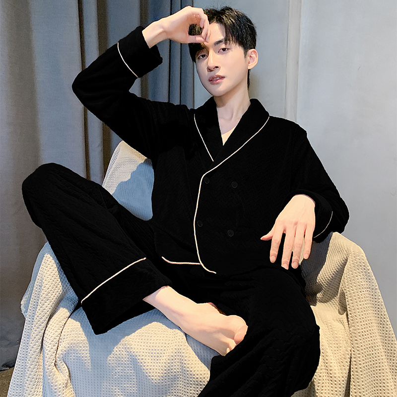 猫人睡衣男士秋冬季款加厚保暖珊瑚绒海岛绒加绒男款新中式家居服