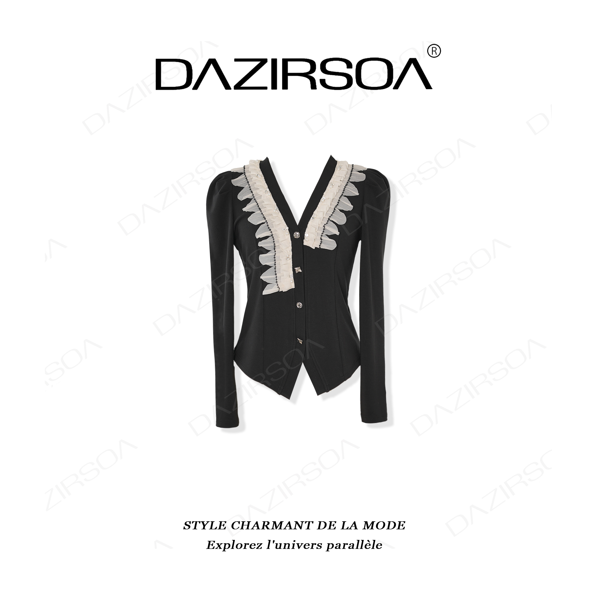 DAZIRSOA/达姿“日光岛屿”时尚百搭拼接蕾丝花瓣个性开衫上衣 X816