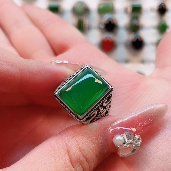 玛瑙/玉髓戒指银S925镶嵌