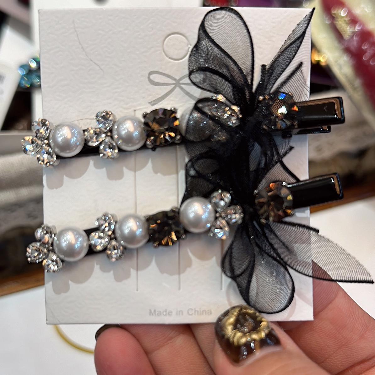 秋冬高级感闪钻珍珠蝴蝶结发夹女百搭碎发刘海夹头饰