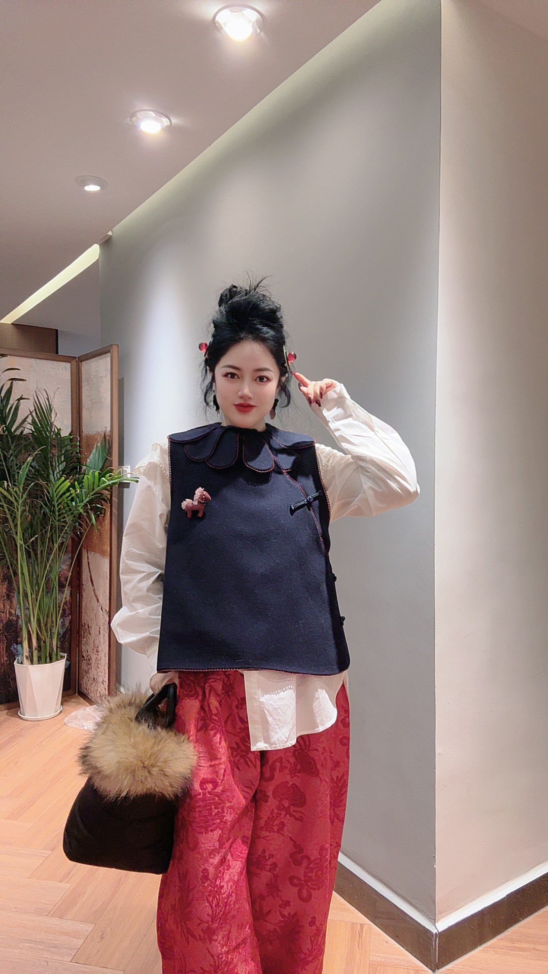 Chouduoduo秋冬天丝羊毛可拆卸领子新中式宽松马甲马夹（不可机洗