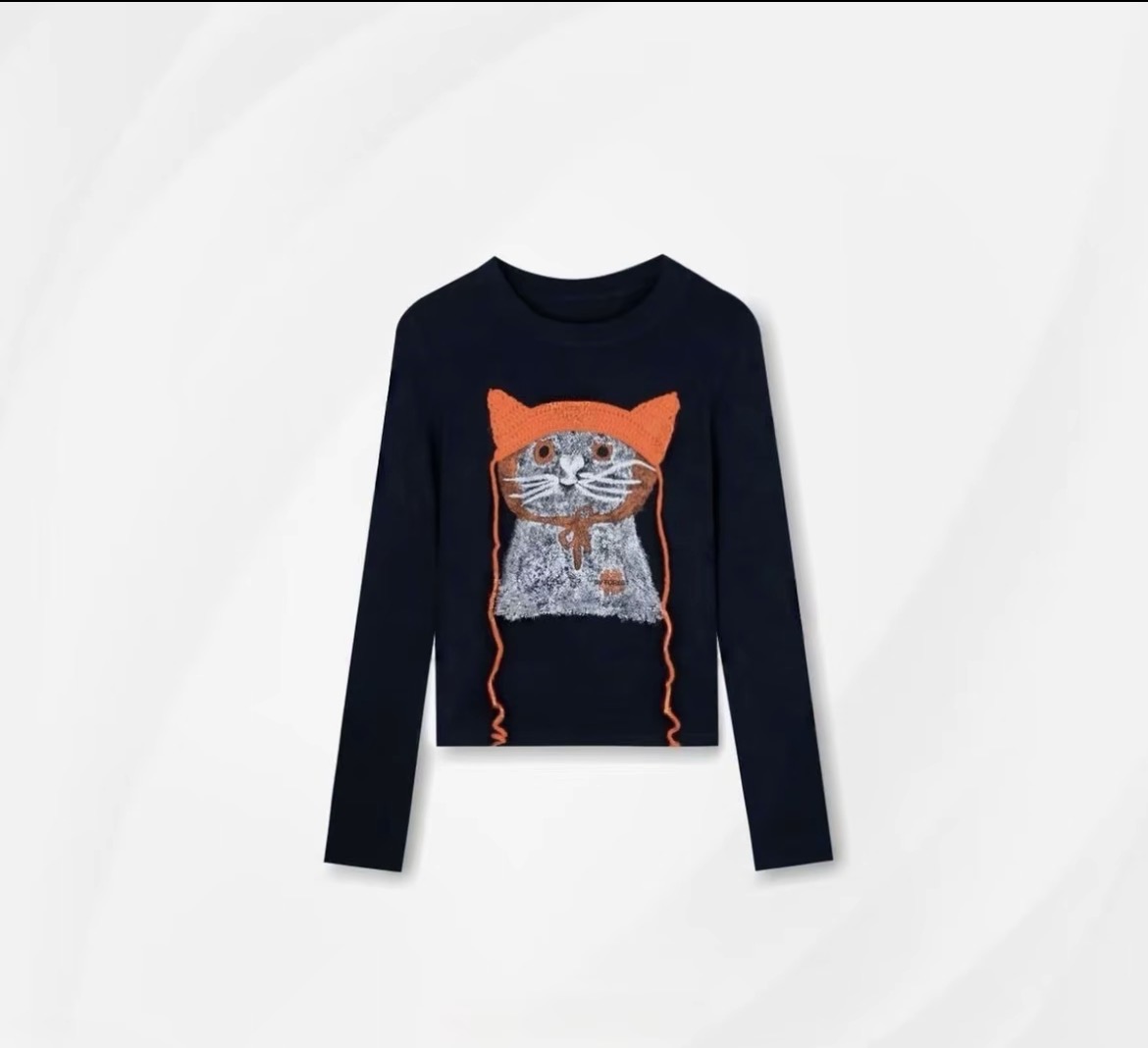 2026卡通长袖休闲秋冬印花猫秋季软糯T恤