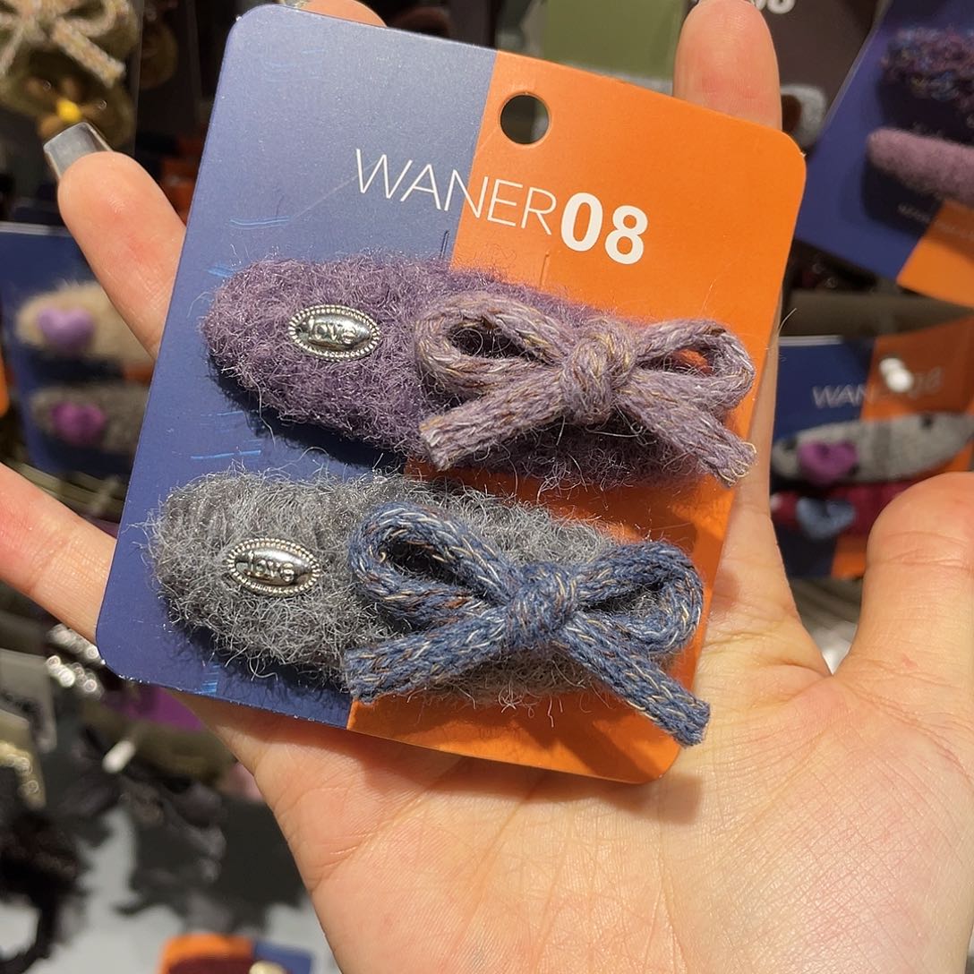 布艺非金属紫色灰色椭圆蝴蝶结