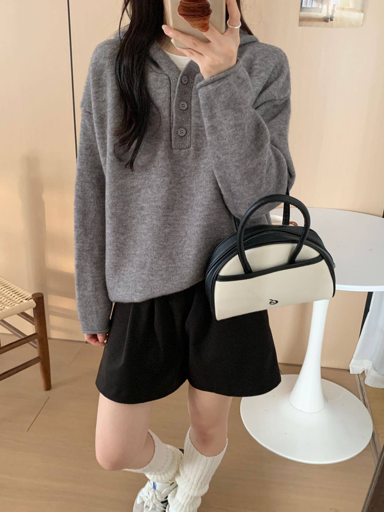 慵懒风宽松连帽毛衣外穿纯色百搭2025秋冬加厚叠穿简约针织衫上衣