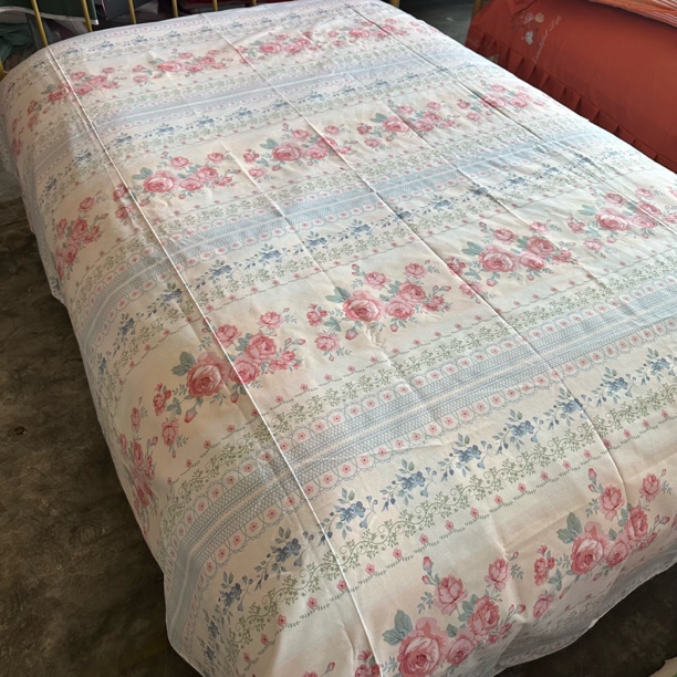 原棉细纱老粗布双人床单2.4*2（-+5cm）【花团锦簇】吸汗透气 软凉席