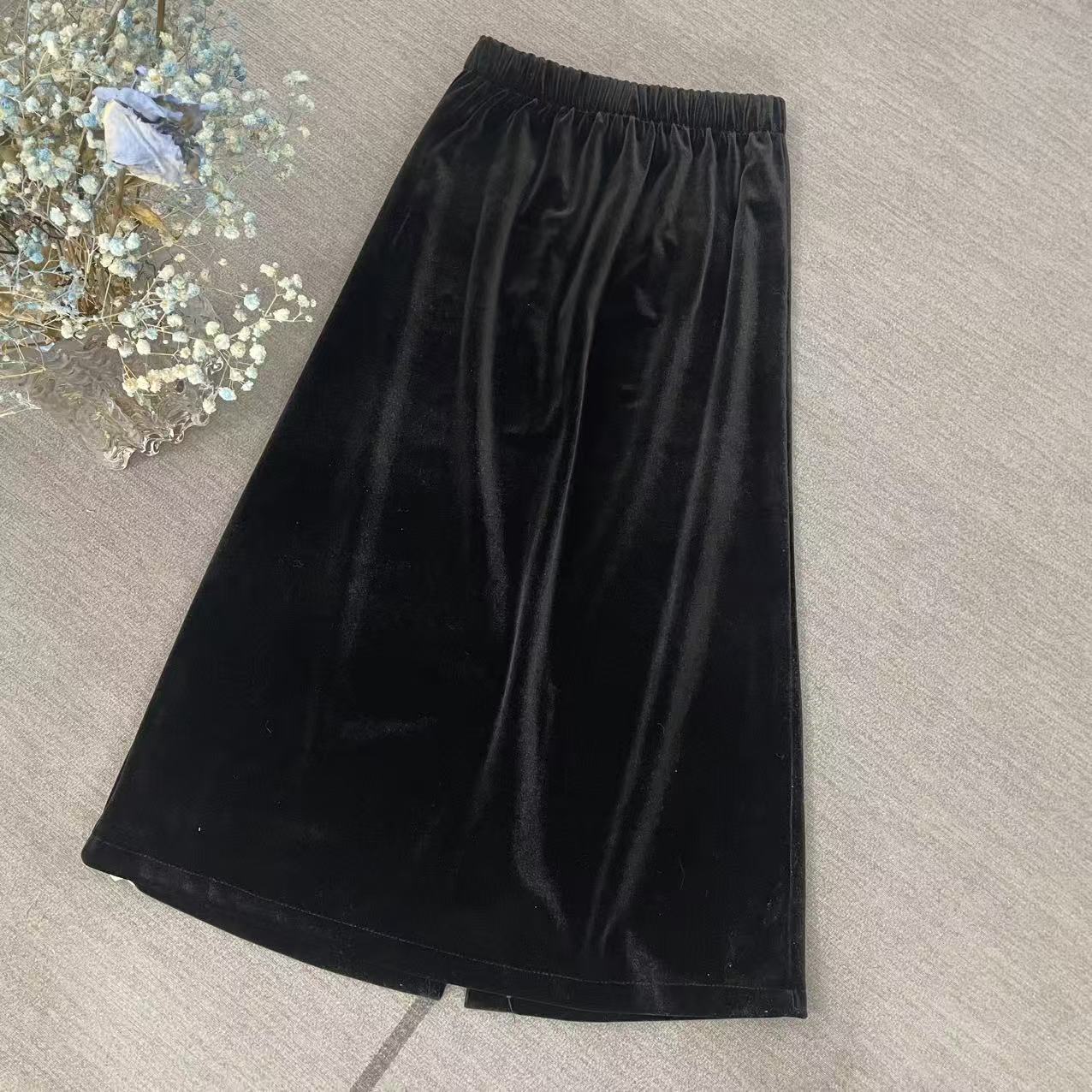 厚款丝绒高腰直筒裙纯色半身裙复古连衣裙