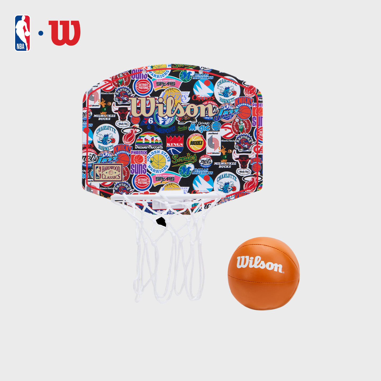 【新品】Wilson威尔胜官方NBA复古全队徽家用便携式小篮板配小篮球