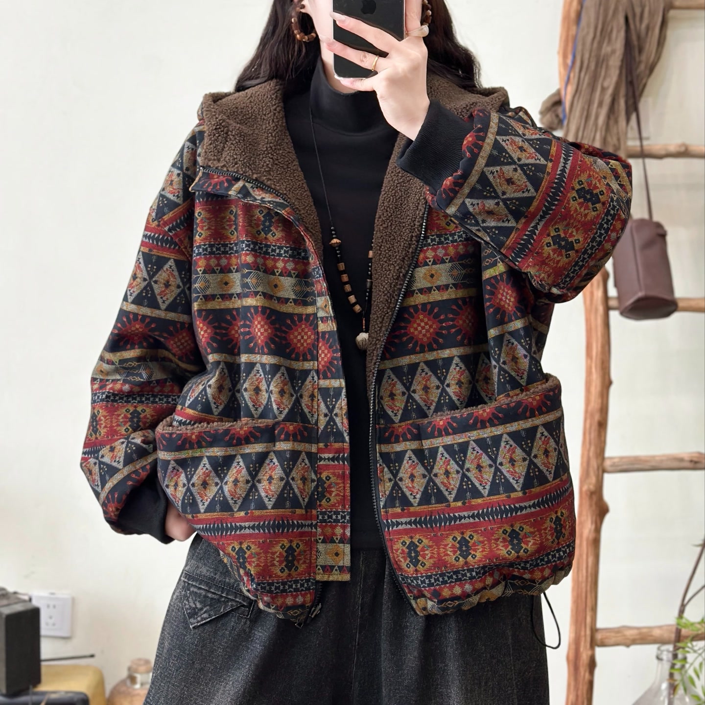 17966新款秋冬双面穿加厚民族风百搭宽松显瘦棉服