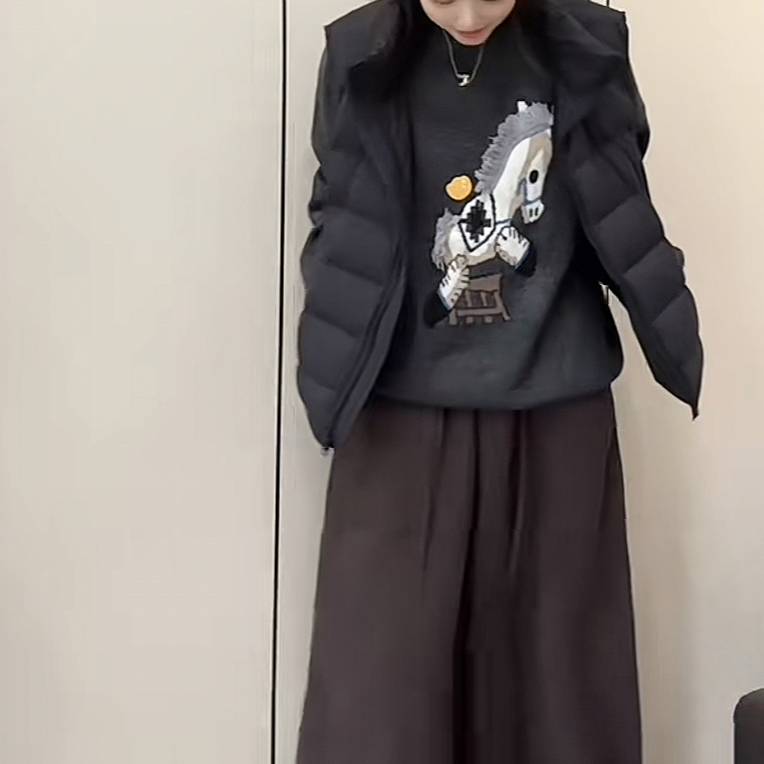 欧货马图案提花针织毛衣