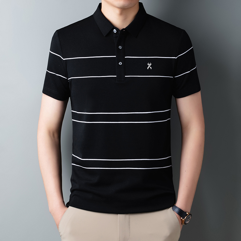 劲霸世家男士夏季短袖棉Polo衫中年休闲薄款潮流宽松条纹百搭T恤