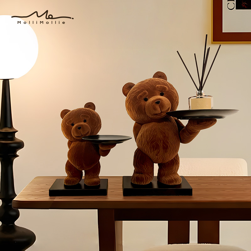 泰迪熊钥匙收纳托盘玄关钥匙收纳摆件入门轻奢