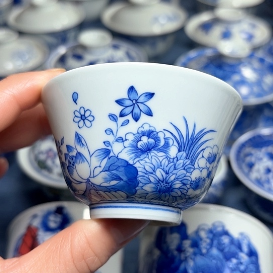 杯手绘青花万花单杯