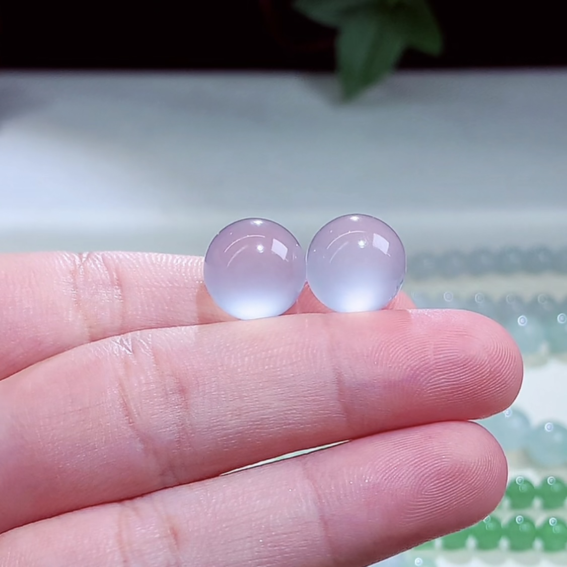 裸珠玻璃种蓝钢一对卡13mm