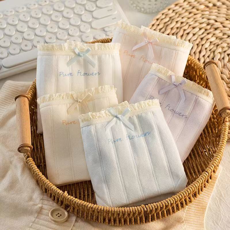 5条日系舒适精选纯棉少女学生初中生内裤全棉中腰女士三角内裤