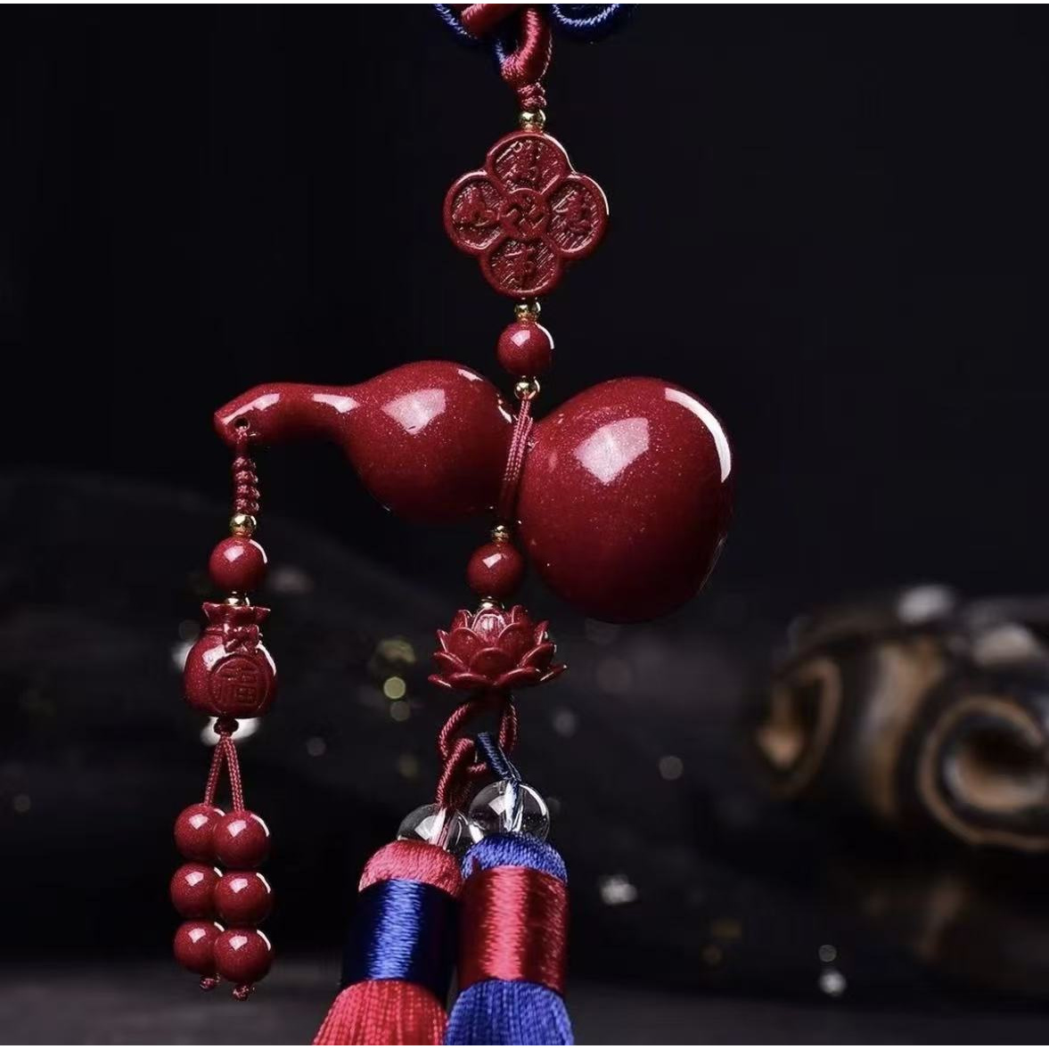 天然辰砂葫芦车挂编织流苏 K499 无礼盒