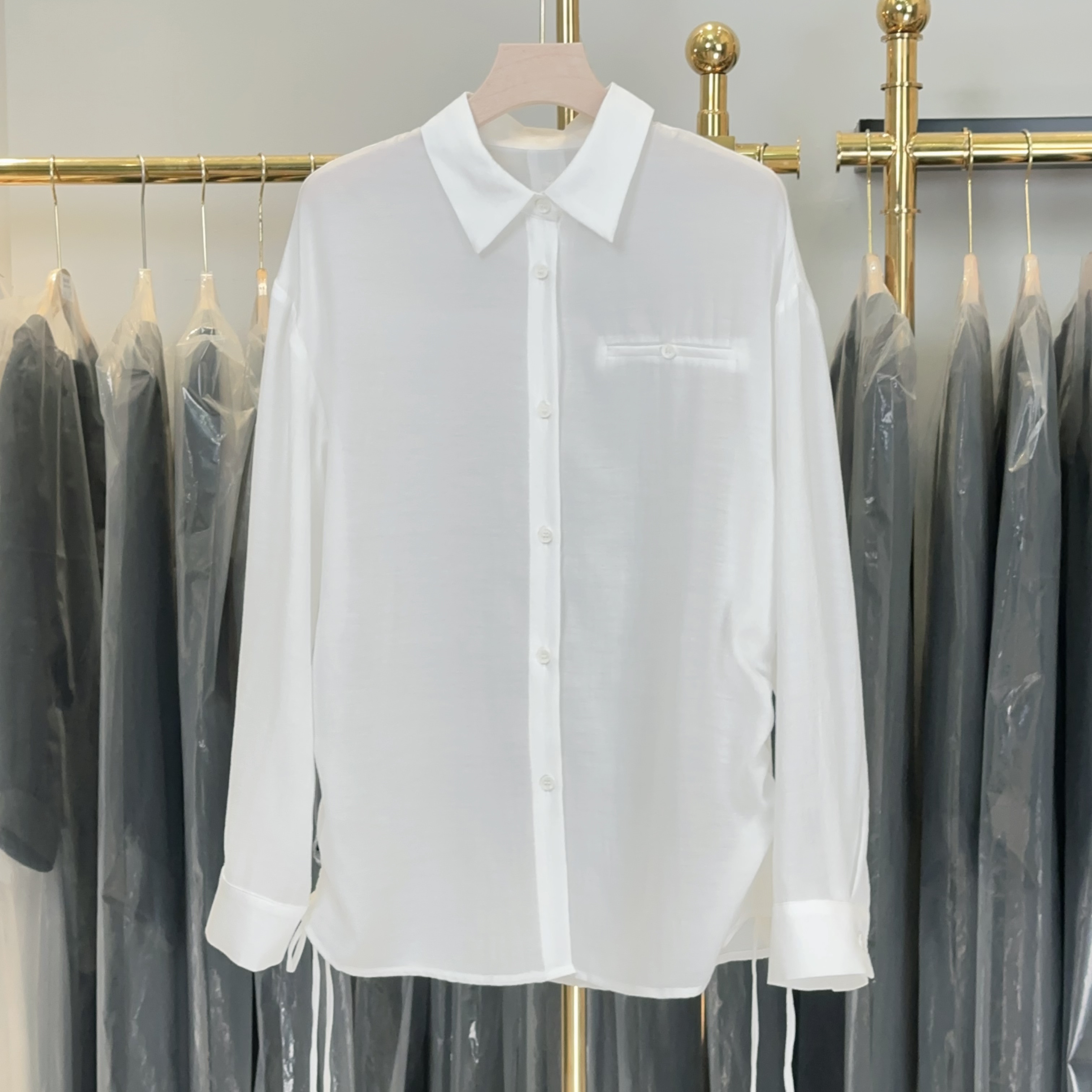 【RG5251】气质长袖白色轻奢时尚休闲百搭纯色简约宽松翻领女士小衫