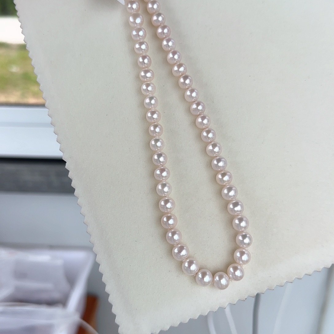 淡水珍珠银S925镶嵌颈饰8-9无核极光镜面正圆无暇粉