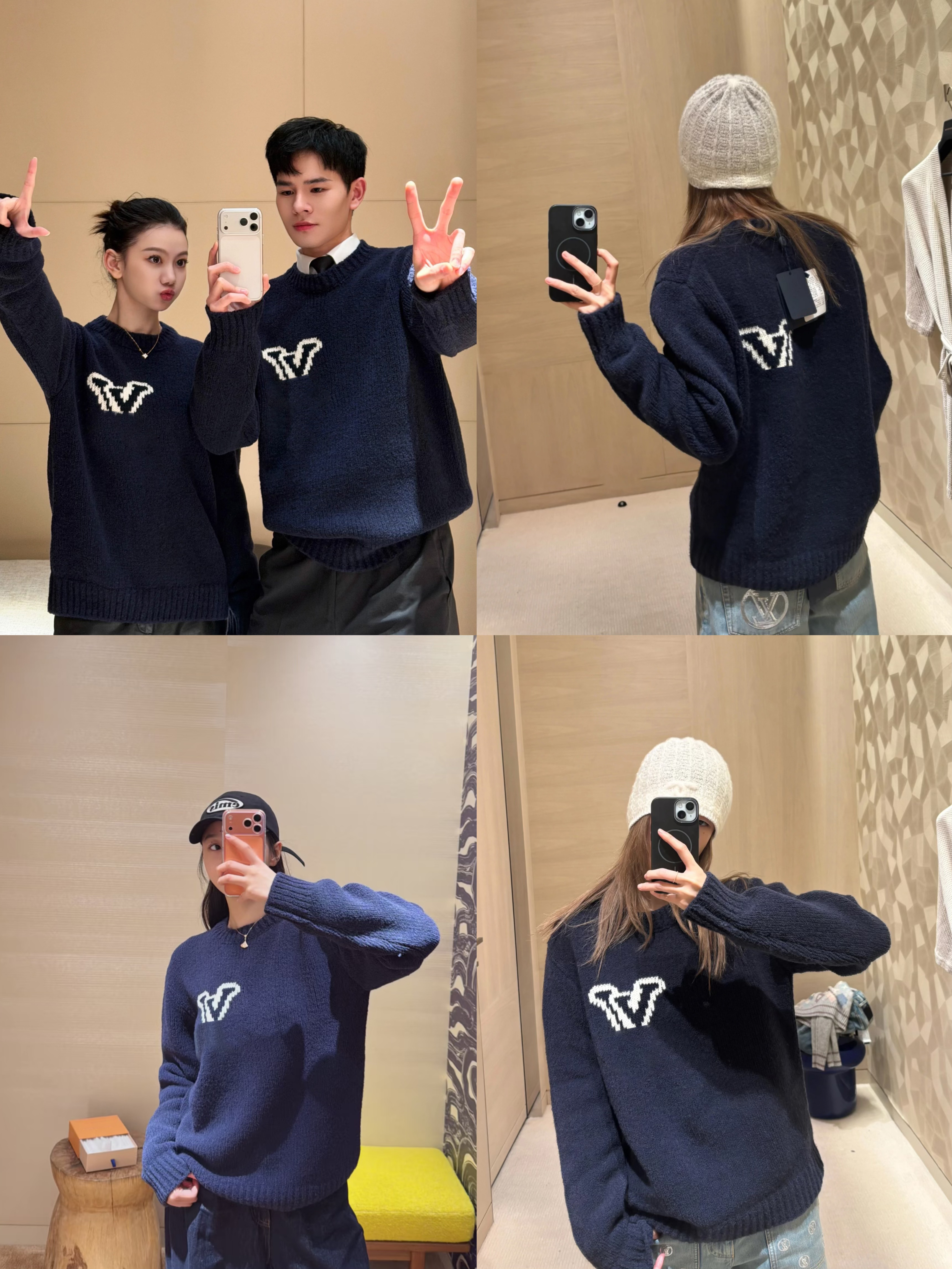 星月夜 字母提花软糯混色毛织宽松男女同款长袖圆领针织毛衣50673