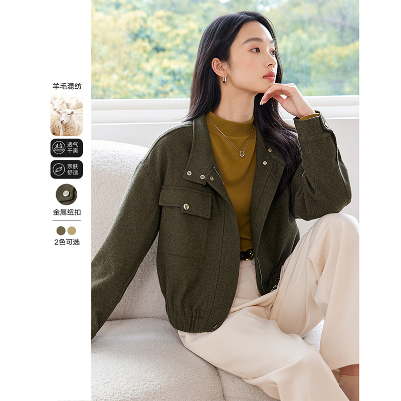 *梵希蔓通勤时尚休闲毛呢外套秋冬款宽松显瘦百搭上袖上衣M8685