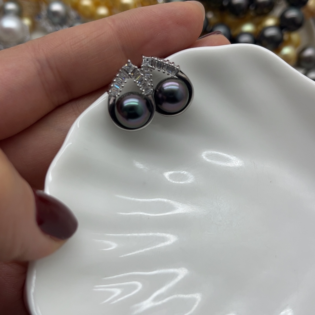 银S925镶嵌耳饰海水珍珠