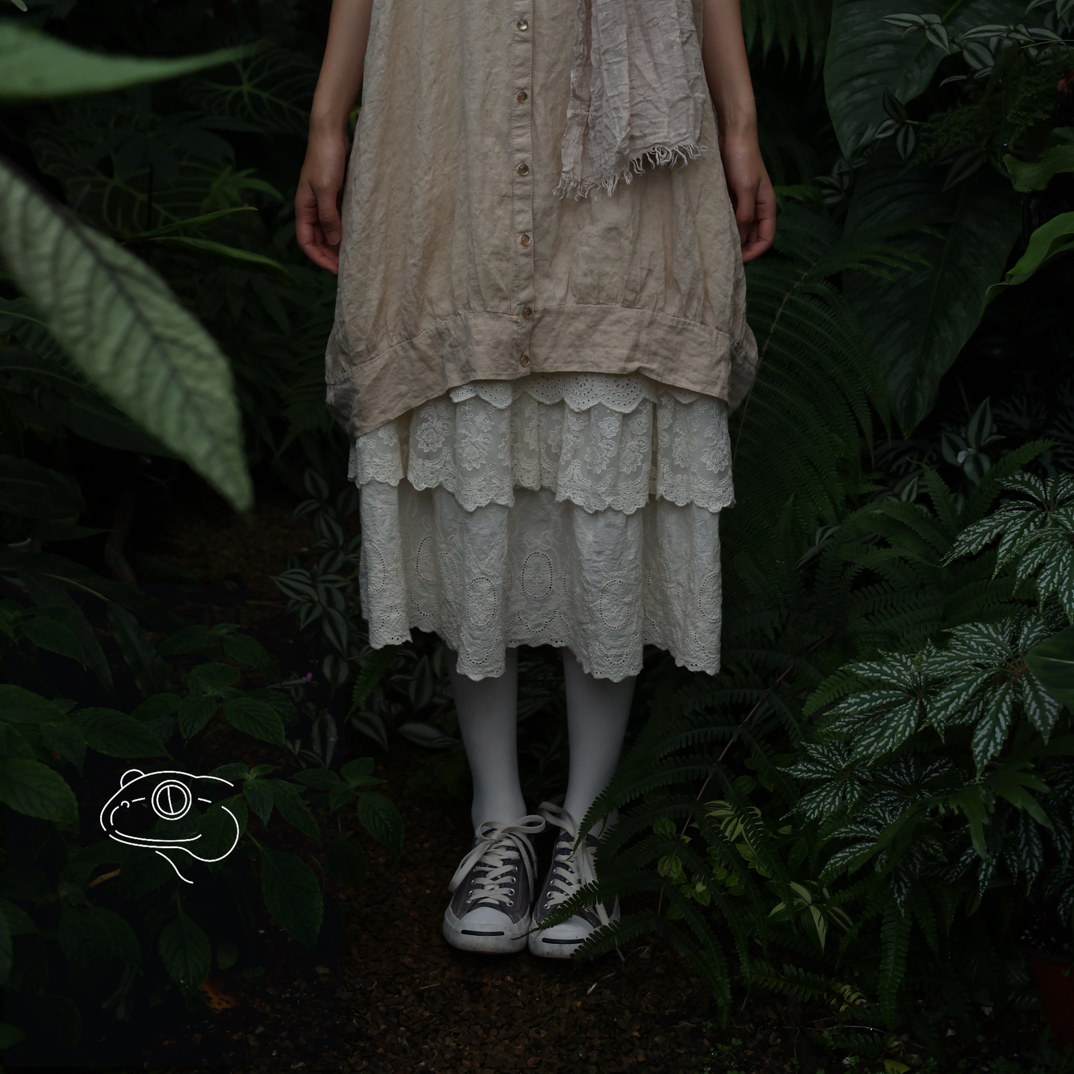 蛙vintage 古早森系连衣裙蕾丝亚麻